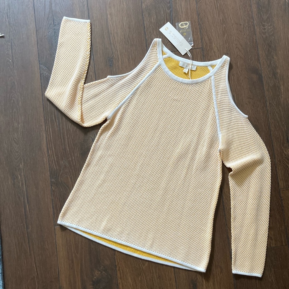 Etcetera Cream and Yellow Long Sleeve Cut Out Blouse